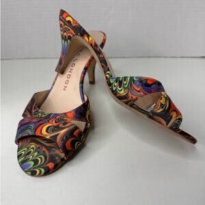 Sacha London Y2K Psychedelic Mule Heels Sz 8 Open Toe Retro Slip On